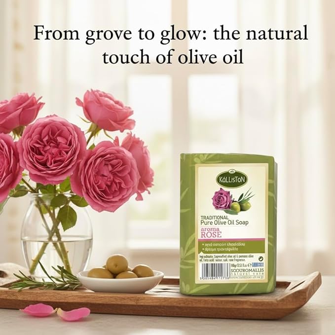 Kalliston, Rose Soap with Pumice Stone, Olive Oil soap, gentle exfoliation and moisturizing, made in Greece, Pack of 4