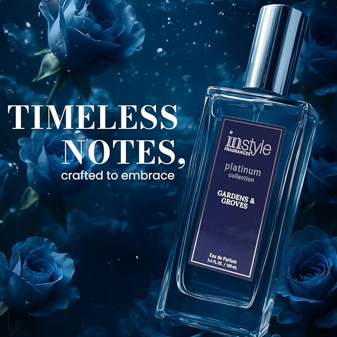 Instyle Fragrances Platinum Collection Gardens & Groves, Inspired by C.hanel's C.oco Mademoiselle, Premium Women’s Eau de Parfum, CLEAN, Vegan, Paraben-Free, Never Tested on Animals, 3.4 Fluid Ounces