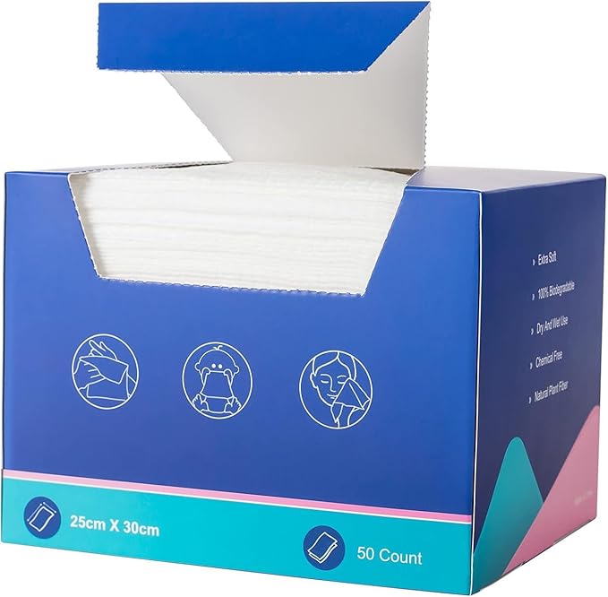 Disposable Face Towels,50 Counts/Box - Soft & Lint-Free Facial Cleansing Wipes for Makeup Removal,Travel & Home Use