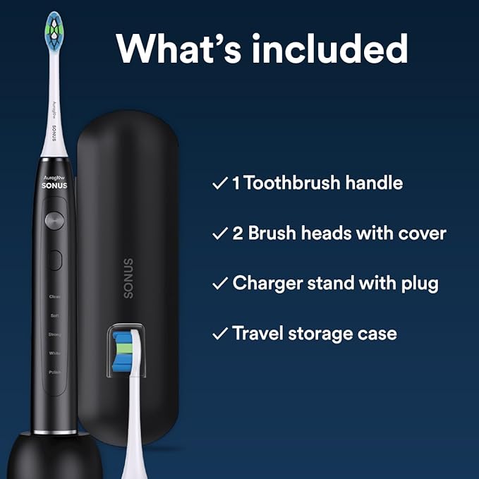 AURAGLOW Sonic Electric Toothbrush for Adults – Rechargeable, 40,000 VPM, 5 Modes, Removes 10x More Plaque, IPX7 Waterproof, Wireless Charging, 30-Day Battery, 2 Brush Heads & Travel Case