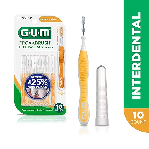 GUM Proxabrush Go-Betweens - Ultra Tight- Interdental Brushes - Soft Bristled Dental Picks for Plaque Removal Health - Safe for Braces & Dental Devices, 10 Count(Pack of 6)