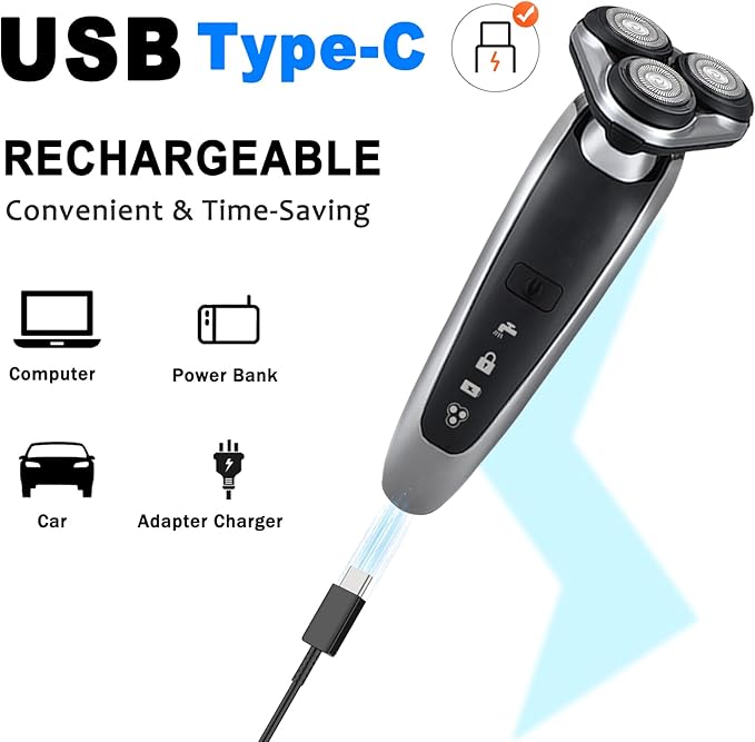 Electric Shaver for Men - Rechargeable Razor 3D Precision Blades with Pop-up Trimmer - Rotary Cordless Shavers Washable Gentle on Sensitive Skin for Beard Sideburn Face with Travel Lock Men Gift