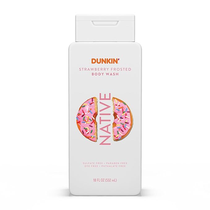 Native Body Wash, Dunkin Stawberry Frosted, Contains Naturally Derived Ingredients | For Women & Men, Sulfate, Paraben, & Dye Free Leaving Skin Soft and Hydrated | 18 oz