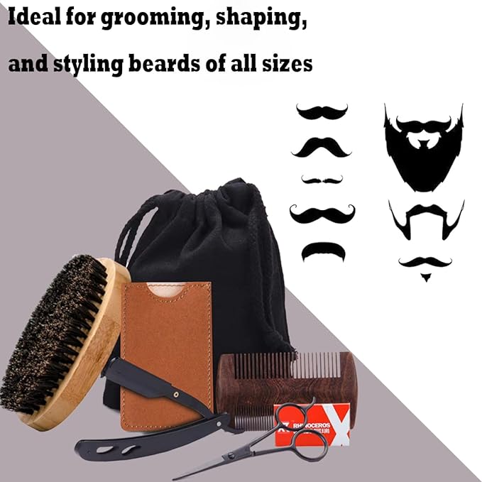 Shaving & Grooming Kit for Men, Danweix Beard Kit Brush Comb Scissors with Storage Bag Shaving Razor Brush with Stand holder 10pcs Refill Blades Great for Grooming Beards and Mustaches