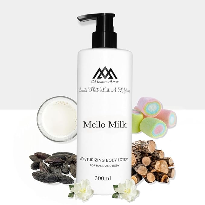 Monac Mello Milk Body Lotion Inspired by Commodity Milk, Eau De Parfum, 10 oz/300ml, Unisex Long Lasting, Luxury Made Affordable