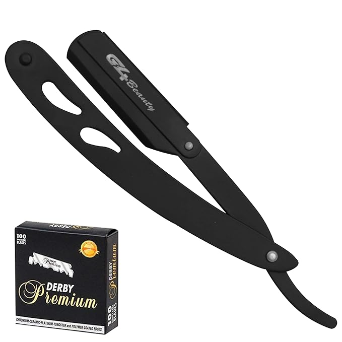 G4 Stainless Steel Straight Edge Barber Shaving Razor Blade for Close Shaving Men Replaceable Blades (Black)
