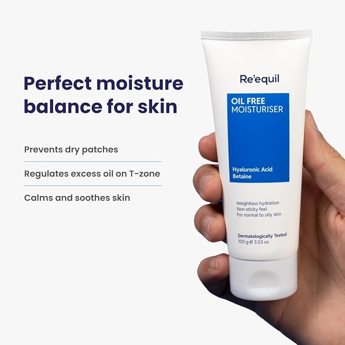 RE' EQUIL Oil Free Moisturiser Lightweight Moisturizer For Face Retains Essential Moisture Prevents Acne Breakouts Suitable For Normal, Oily Combination Skin 100G