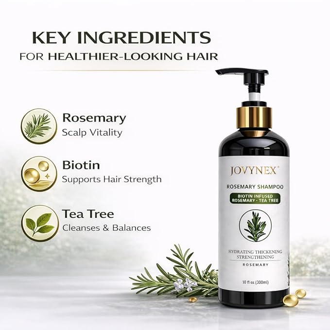 Natural Rosemary Scent Shampoo - Biotin & Tea Tree, 10oz Travel, Sulfate-Free, Scalp Care, Volumizing, Oil Control, Anti-Hair Fall, Color-Safe, Unisex, All Hair Types