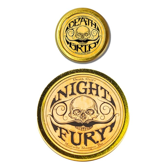 THE VINTAGE GROOMING CO. Death Grip Extra Strong Extra Tacky Mustache Wax & Night Fury Mustache Wash Shampoo Bar Set