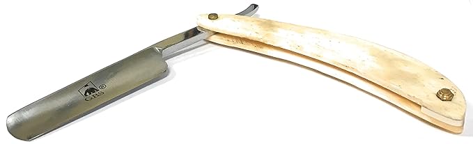 G.B.S Straight Blade Horn Ivory Razor, Carbon Steel Cut Edge, Half Hollow Effortless Glide
