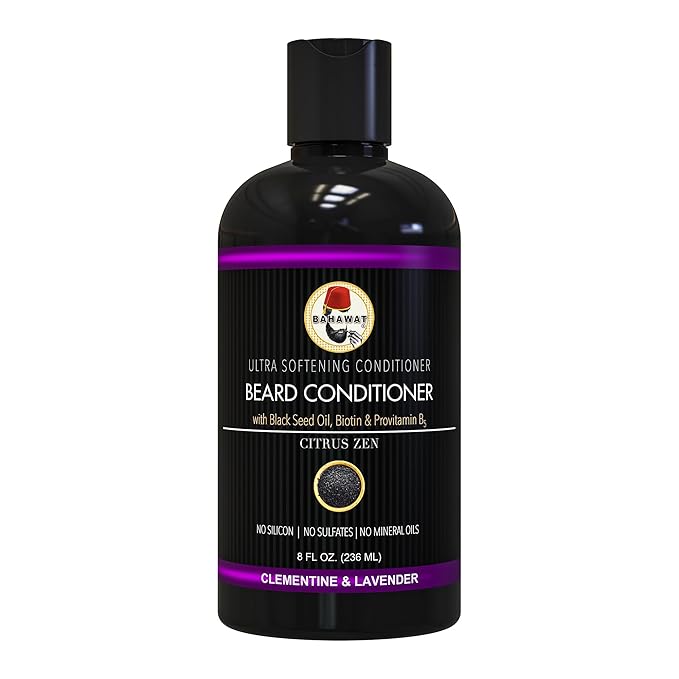 BAHAWAT Beard Conditioner - Citrus Lavender - 8 fl. oz. - Sulfate free - with biotin, provitamin B5, Blackseed oil, Jojoba Oil, Natural Ingredients for a Gentle, Deep Cleanse-Strengthening Wash