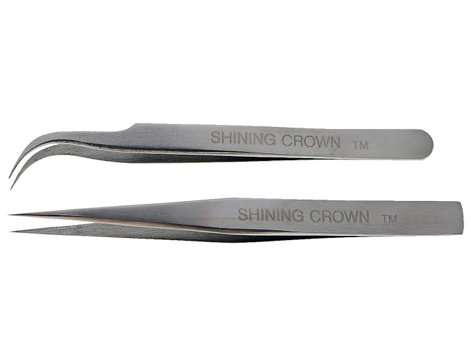 SHINING CROWN Tweezers for Eyelash Extension Straight and Curved 2PCS Set