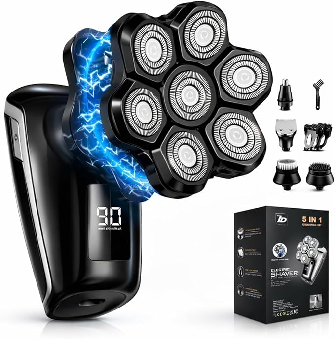 Head Shavers for Blad Men, 7D Floating Blades Electric Head Shaver, IPX7 Waterproof Wet Dry Bald Head Shaver, Magnetic Detachable Rechargable Head Shavers, Gifts for Man Male Father Husband