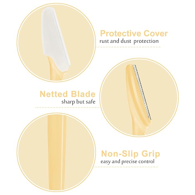 12 Pcs Yellow Eyebrow Razors, Face Razors Multipurpose, Exfoliating Dermaplaning Tools, Eyebrow Trimmers Shaver with Protective Cover, Facial Hair Removal for Women Men Body Use