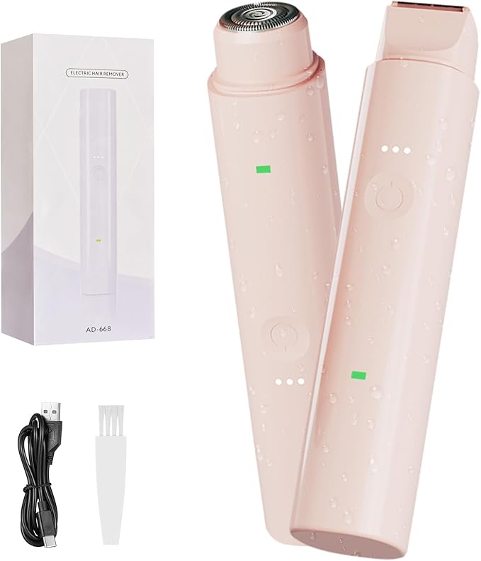 Bikini Trimmer for Women Pubic Hair - 2 in-1 Electric Razors for Women - Rechargeable Electric Shaver - IPX7 Waterproof Bikini Trimmer for Underarm Leg Arm Body Face Hair Remover Painless Portable