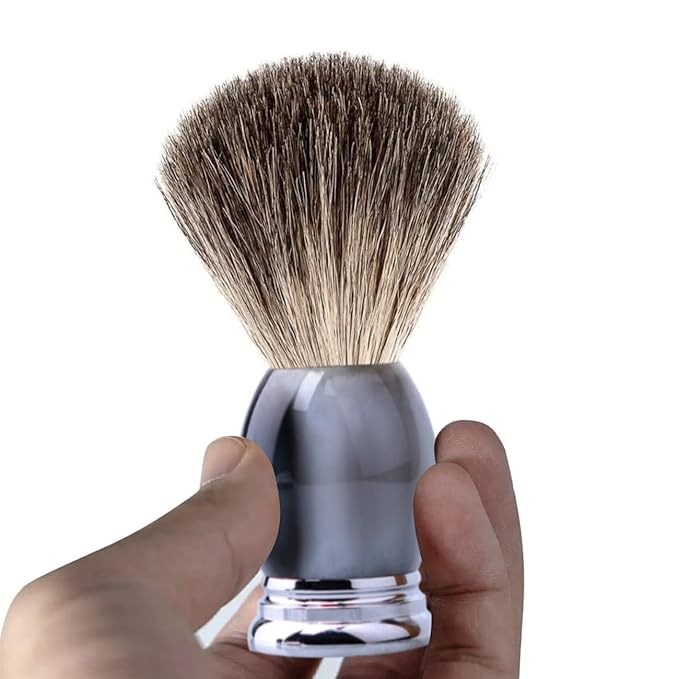 Grandslam Luxury Badger Shaving Brush Handmade Pure Badger Hair Brush with Gray Resin Handle Heavy Alloy Base + Badger Bristle