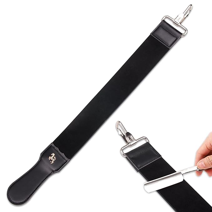 ZORZA 1Pcs Dual-Sided Leather Sharpening Straps Professional Barber Leather Strap Straight Razor Strop with Cowhide & Canvas for Enhanced Razor Sharpening & Smoothing Experience (Black)（Cowhide）
