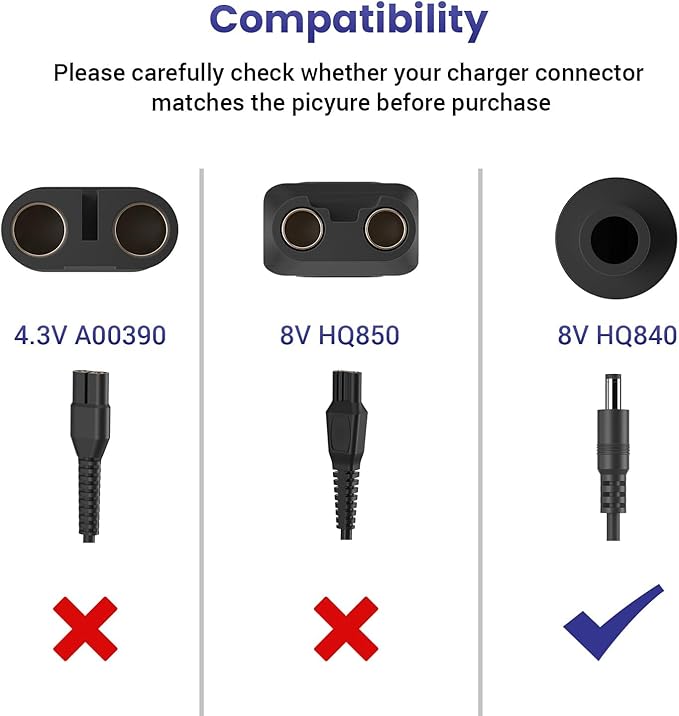 8V Power Cord Fit for Philips Norelco HQ840 Multigroom Series 3000 MG3750 MG3750/10 MG3750/50 MG3750/60 MG3760 MG3760/50 Electric Shaver Trimmer Razor Replacement Charger Supply