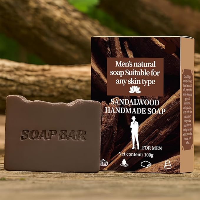 Natural Soap for Men, Soap Bar with Essential Oils, Cold Pressed Bar Soap for Men, Nourishing Mens Bar Soap (Sandalwood)