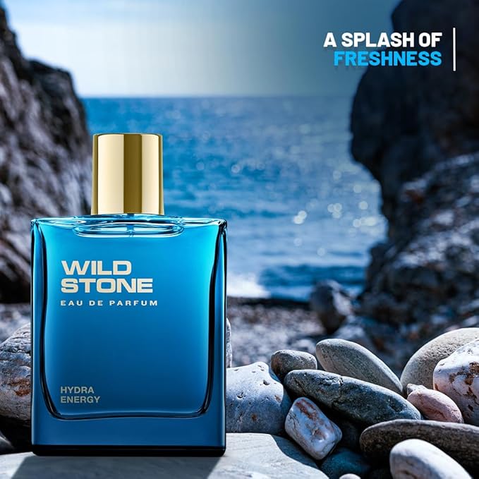 Wild Stone Hydra Energy Eau De Parfum | 3.38oz,100 ml | Luxury EDP Perfume for Men | Intense Long Lasting Premium Fragrance | Woody & Warm Spicy Notes | 100% Liquid Scent | Best Perfume for Gifting