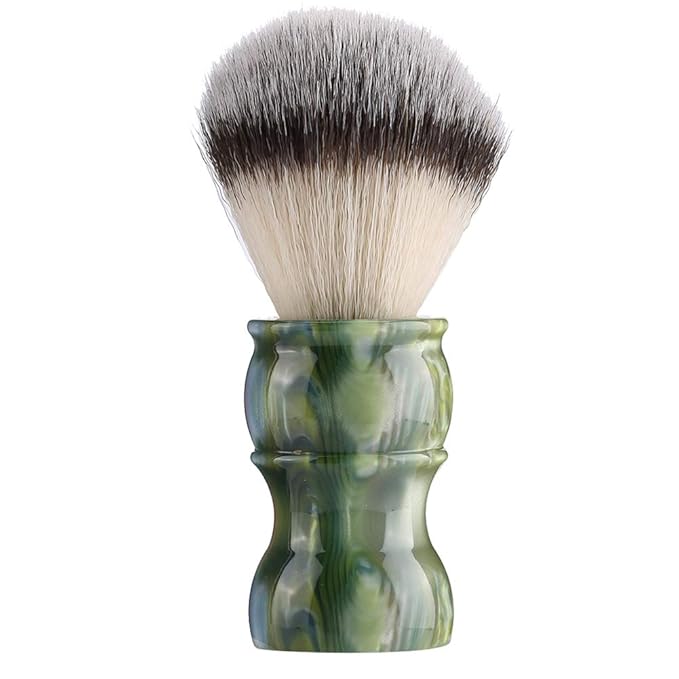 Professional Manual Beard Shaving Brush, Men Mustache Brush with Dense Nylon Hair, Barber Brush for Softening Beard and Creating Rich Lather, Portable Travel Shaving Brush for Salo (Green)