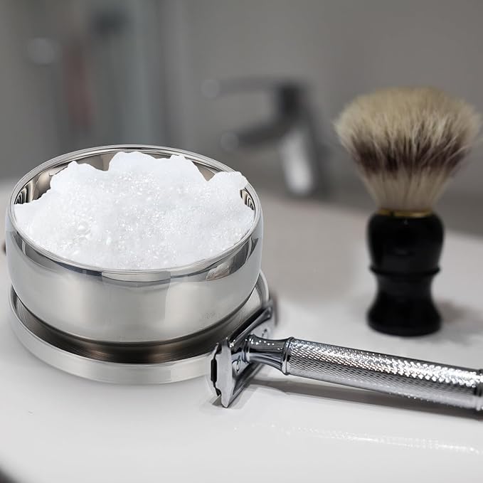 Stainless Steel Shaving Soap Bowl with Lid, Men’s Foaming Bubble Container for Shaving Cream, Practical Male Shave Accessory for Bathroom Use
