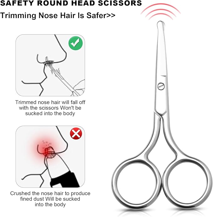 FEITA Small Nose Hair Scissors, Round Tip Design - Men's Grooming Scissors for Facial Safety, Beauty Use for Woman, Makeup, Eyebrow, Lashes, Mustache