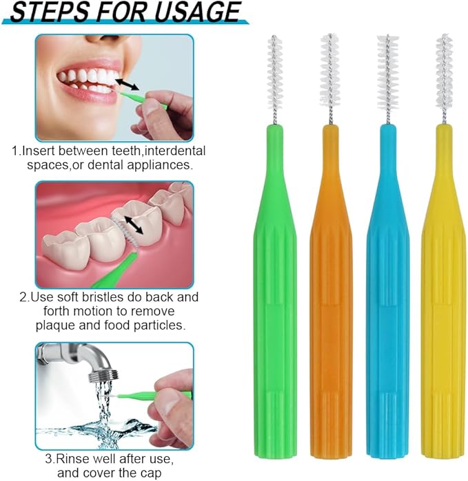 ewinever Interdental Brush,Toothpick Tooth Flossing Head Oral Dental Hygiene Brush, Tooth Cleaning Tool (Multicolors-88PCS)