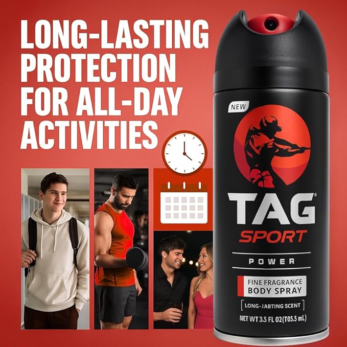TAG Body Spray for Active Men - Power Scent, Long Lasting Men’s Fragrance, Strong Protection, Cologne Fragrance and Deodorant Spray in One; 3-Pack of 3.5 Oz Sprays (10.50 Ounces)