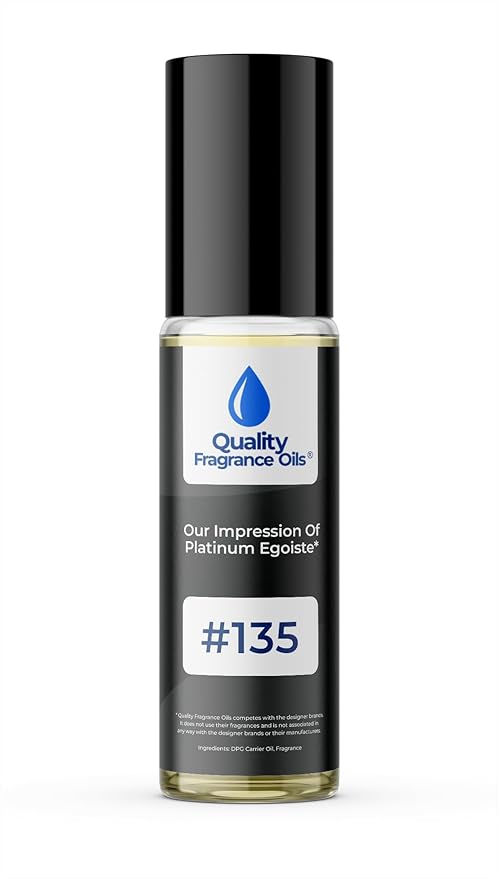 Quality Fragrance Oils' Platinum Egoiste for Men Impression #135 | Long-Lasting Perfume Oil, Alcohol-Free, Strong Scent, 10ml Roll-On | Affordable Alternative to Designer Fragrances