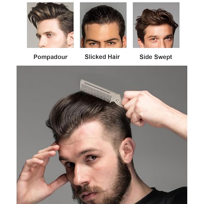 Folding Comb - Portable Stainless Steel Comb, Beard, Travel Stainless Steel Hair, Pocket Hairbrush Hair Bread Mustache Grooming Styling Tool for Men
