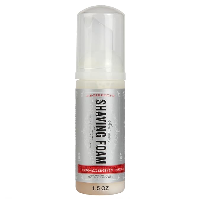 J.R.LIGGETT'S Mini Shaving Foam - Shaving Cream for Men & Women, Gentle Formula with Olive & Coconut Oil, Detergent, Aerosol, & Sulfate-Free, Smooth Hydration for Daily Grooming & Travel, 1.5 oz