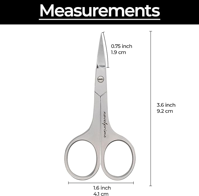 Novel Prime| Stainless Steel Cuticle Scissor with Extra Fine Curved Blade| Nail Scissors for Precise Pointed Tips| Manicure Scissors for Grooming and Eyebrows with Premium Leather Pouch (1 Count)