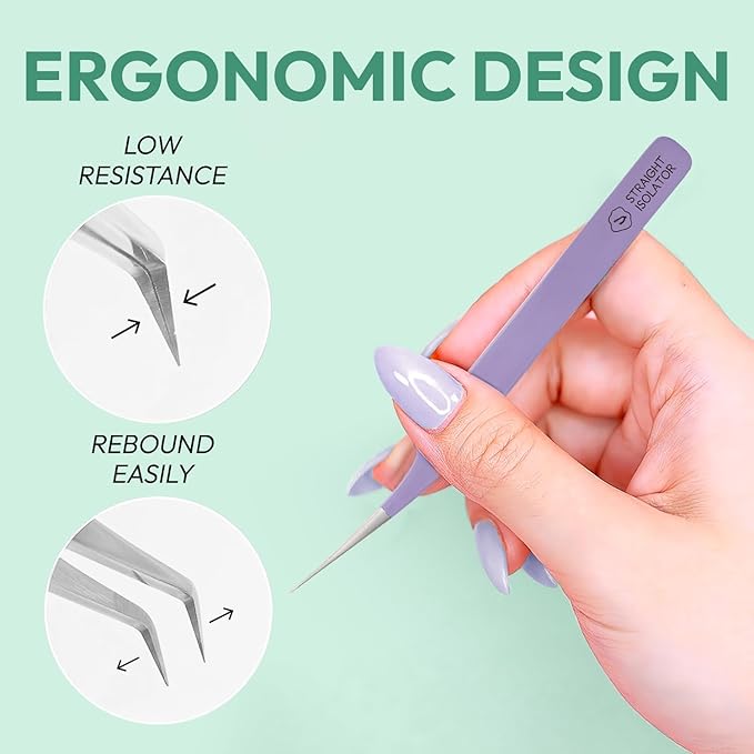 Eyesy Lash Straight Isolator Lash Tweezer | Professional Volume False Lash Application Tool | Multi Shapes & Purposes Tweezers | Non-Slip Grip Tweezers (Purple)