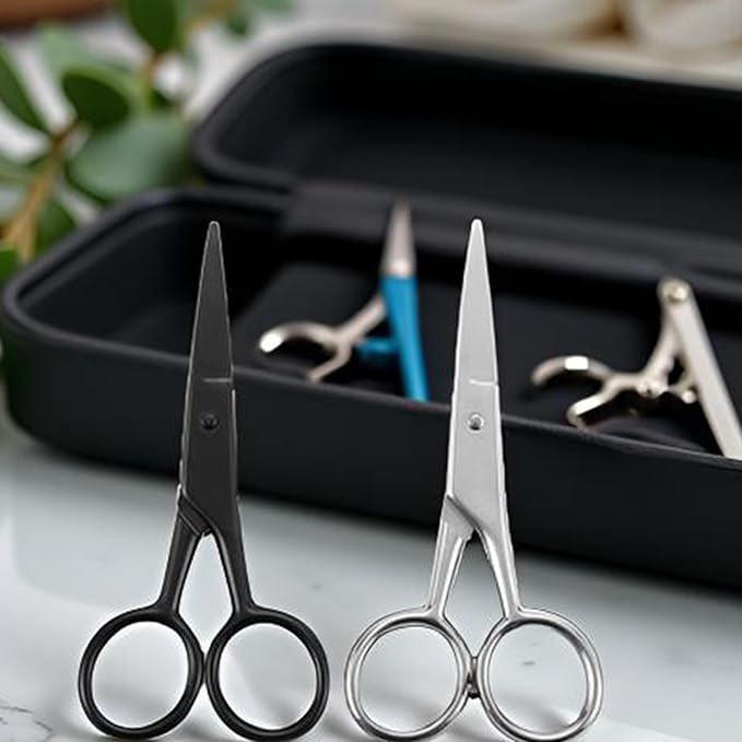 VICASKY 2Pcs Facial Hair Small Grooming Scissors For Men Women Multi-functional Eyebrow, Nose Hair, Mustache, Beard, Eyelashes, Ear Trimming Kit Care Accessory Random Colors
