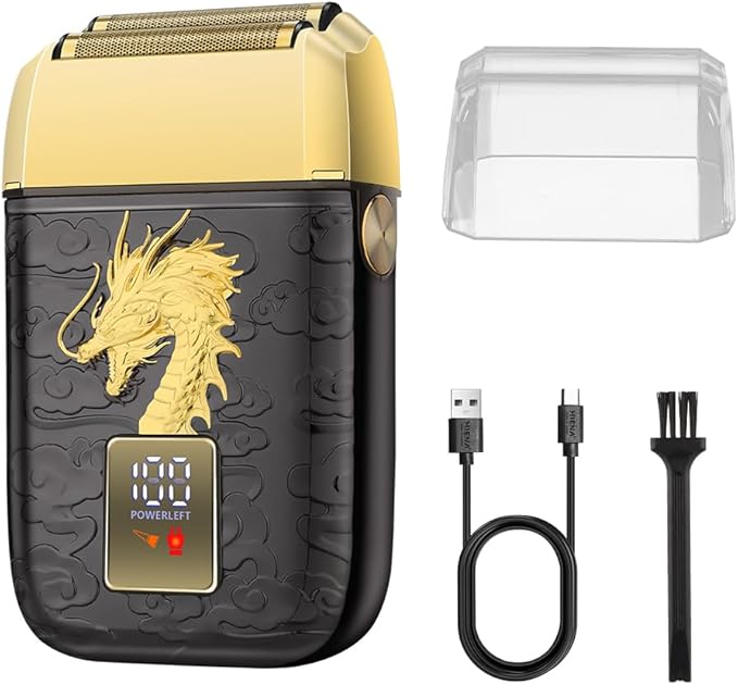 HIENA PRO Professional Foil Shaver for Men, Double Electric Foil Trimmer, Cordless Bald Head Precision Trimmer, Electric Razor, Rechargeable with USB, Gifts for Men (BGLT)