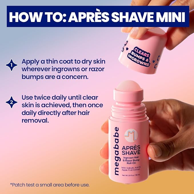 Megababe Après Shave | Post-Shave & Waxing | Ingrown Hair & Razor Bump Roll-On Treatment for Women | Bikini, Armpits & Legs (1.7 fl oz)