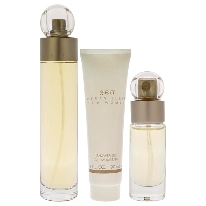 Perry Ellis 360 3.4oz EDT Spray, 0.25oz EDT Spray 3oz Shower Gel Women 3 Pc Gift Set