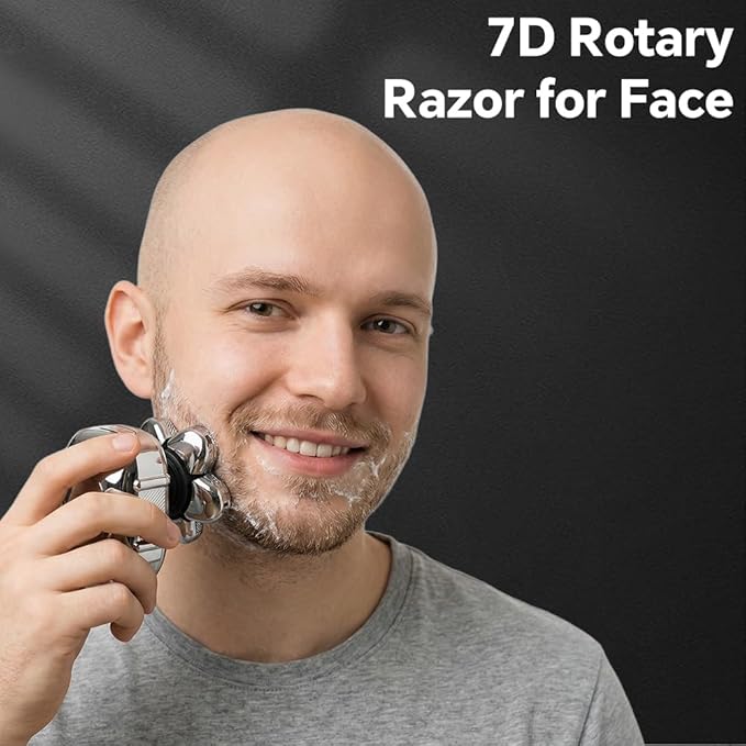 3-in-1 Electric 7D Head Shavers for Bald Men, Dry & Wet Bald Head Shaver, Electric Razor for Men Face, Men‘s Rotary Shaver, Waterproof Grooming Kit, Cordless USB Rechargeable, LED Display