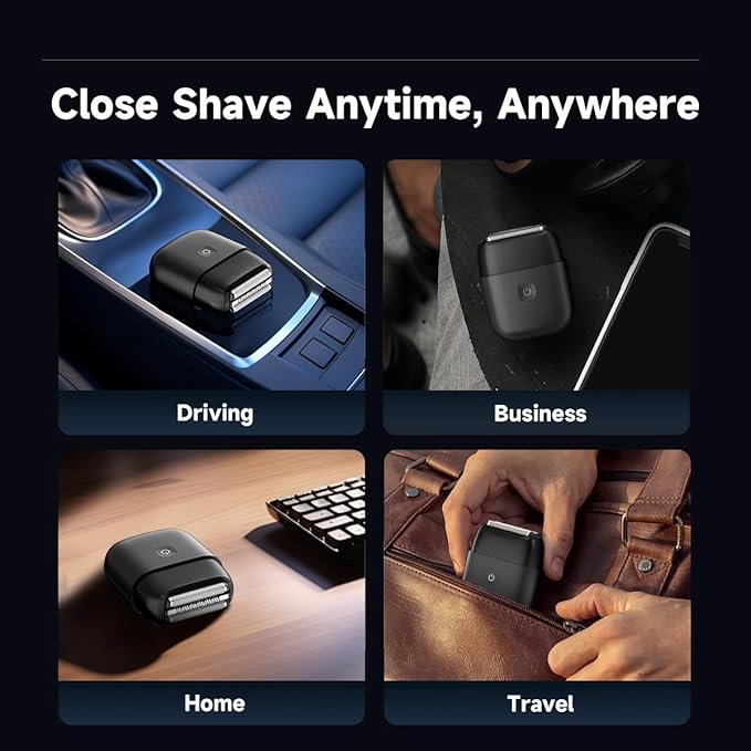 Electric Foil Shavers for Men, Mini Electric Razor for Face, IPX7 Waterproof Wet Dry Cordless Razor for Travel & Home, USB-C Fast Rechargeable for Beard Trimmer- Black