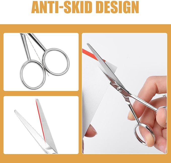 KALLORY Stainless Steel Beard Scissors with Teeth, Non-Slip Grooming Scissors for Men, Silver Small Mustache Trimming Tool for Precise Facial Hair Care