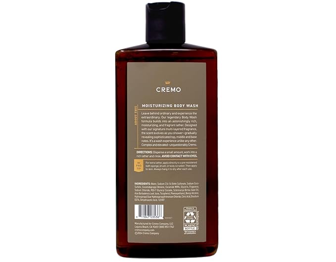 Cremo Rich-Lathering Vintage Suede Body Wash, A Vintage Suede with Notes of White Moss and Rich Amber, 16 Fl Oz (Pack of 2)