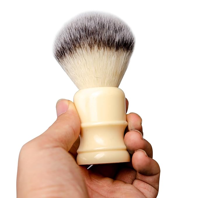 Grandslam Shaving Brush with Synthetic Hair, Cruelty-Free Shaving Cream Brush for Men, 100% Solid Resin Handle, Gently Exfoliates The Skin, 24mm Knot (Imitation ivory)