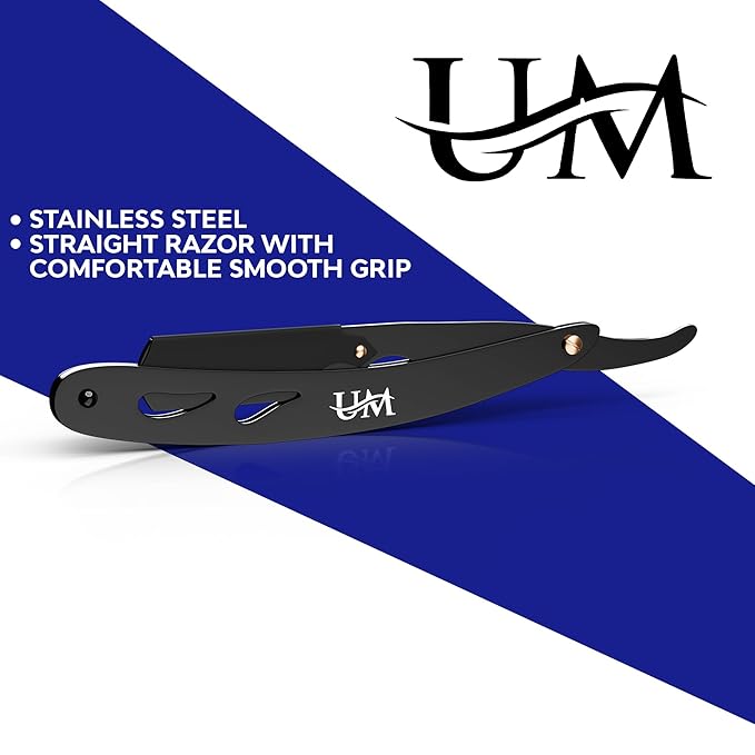 UM Supplies Straight Razors for Men – Professional Barber Straight Edge Razor Kit with 20 Replaceable Insert Single Edge Blades - Navajas Para Barbero