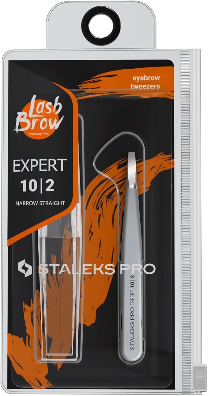 Staleks Pro EXPERT 10 Eyebrow Tweezers Type 2 – Narrow Straight Tips – Stainless Steel – For Thin Eyebrow Shaping – Professional Quality