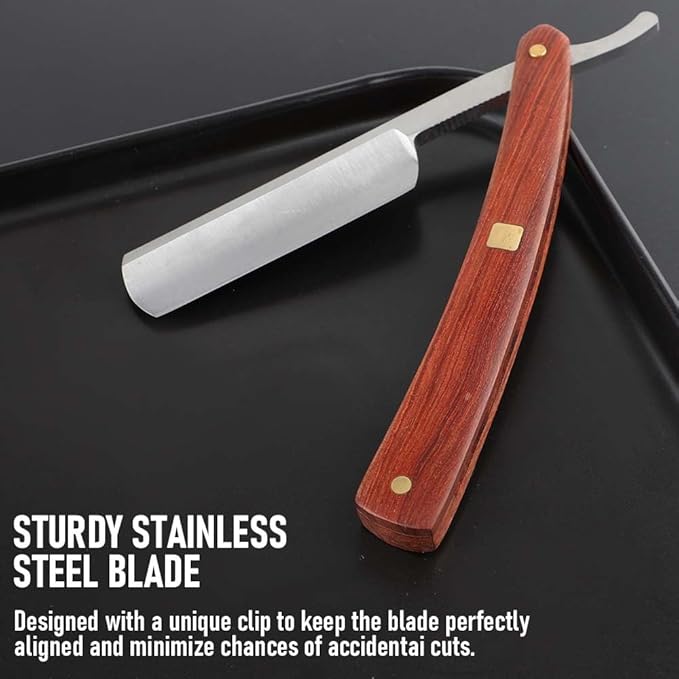 Straight razors for men Professional Straight Edge Barber Razor Premium Stainless Steel Shaver Razor with Shaving Strop for Men Home & Salon Grooming Using (NO.177)