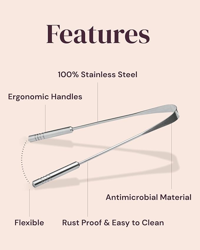YogaMedic Tongue Scraper (3 Pack) - 100% Stainless Steel Tongue Cleaner for Adults & Kids - Gentle Anti-Gag U-Shape Design for Fresh Breath - Travel-Ready Oral Care Set with Case - Non-Porous Metal