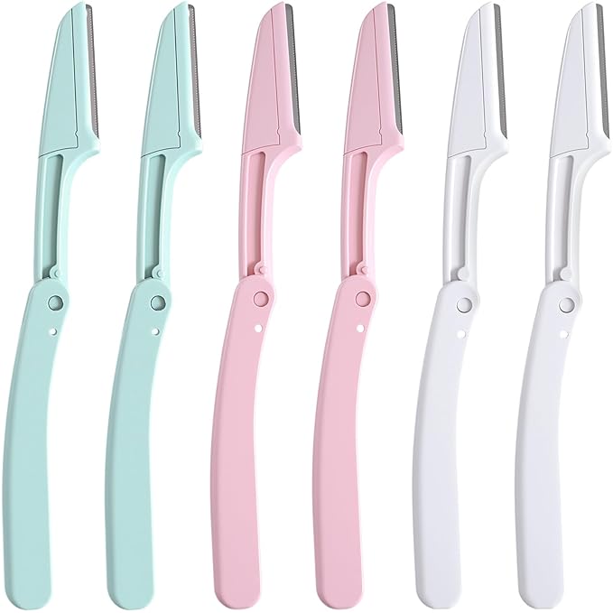 6pcs Foldable Eyebrow Razor, Stainless Steel Folding Eyebrow Trimmers Razors, Portable Mild Facial Hair Removal Shavers Tools for Women Men- Pink & Green & White