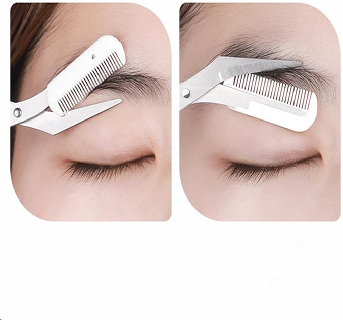 Eyebrow Trimming Scissors with Built-in Comb, Stainless Steel, Precise Grooming Tool