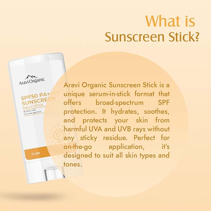 Ar.avi Org.anic Spf 50 Glow Sunscreen For All Skin Type Stick - Broad Spectrum - With Pa++++ Uva & Uvb Protection With No White Cast - For Men & Women - 13 Gm